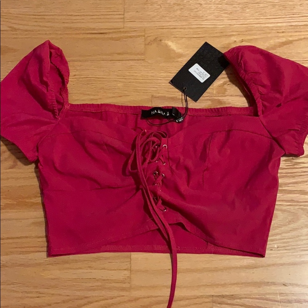 Pink Cropped lace up top